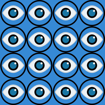 Blue evil eye seamless pattern background, protection amulet vector illustration