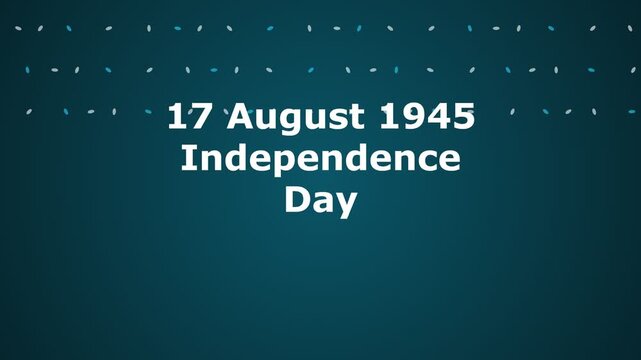 17 August 1945 independence day text animation with floating particles on a dark blue background