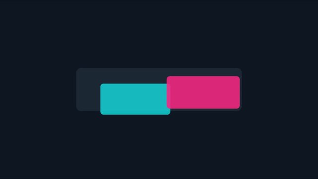 Minimalist motion loading bar with cyan and pink animated rectangles on dark animation 4k background