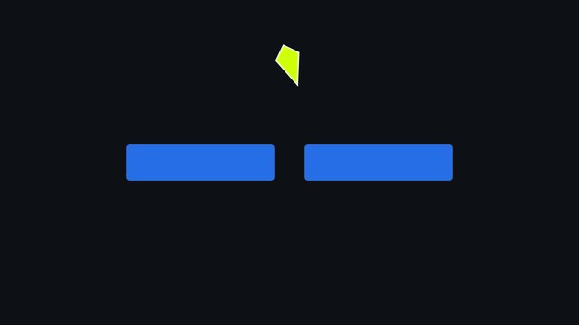 Minimalist motion of yellow geometric shape bouncing between blue rectangles on dark animation 4k background