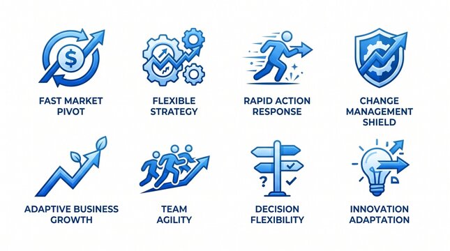 Business Agility and Corporate Strategy Icons Set for Professional Management Presentations