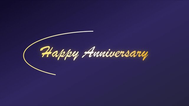Happy anniversary gold script text animation on dark purple 4k background, gold text script, font celebration