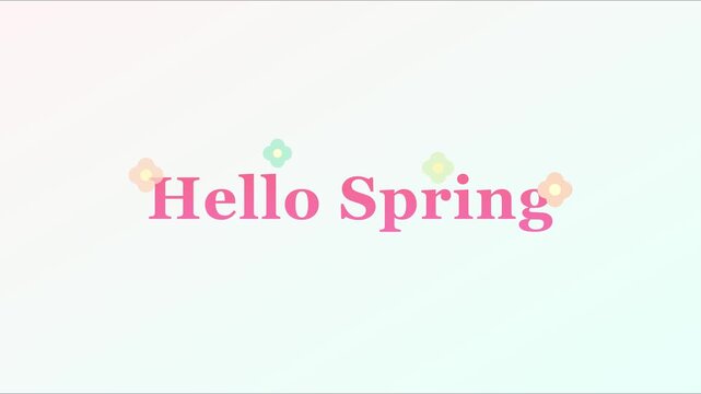 Hello spring animated text greeting with floating pastel flowers for seasonal motion and social media backgrounds animation 4k