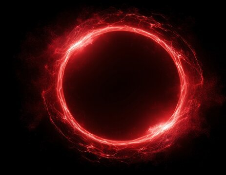 red abstract circle plasma lightning particle effect ring with swirling glow particles visual effect layer overlay generative ai