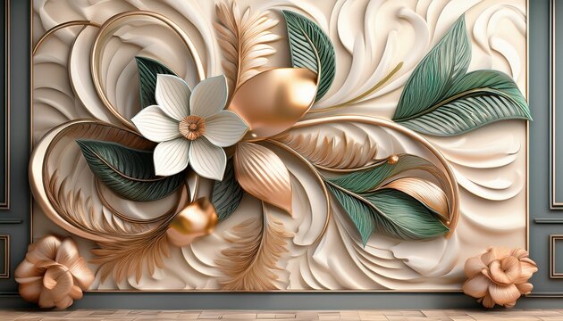 abstract floral 3d tiles wall texture with digital flowers and leaves modern artistic design elegant nature inspired interior decoration ideal for contemporary home decor and aesthetic generative ai