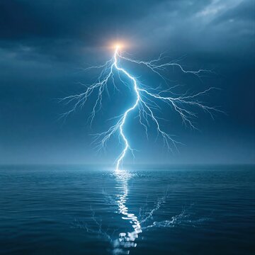 Lightning strikes over water at night during a storm