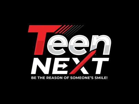 Teen next logo with red and white design on black background