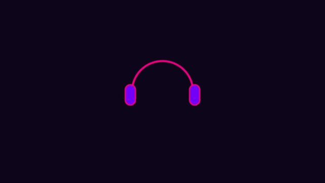 Neon headphones audio equalizer animation: pulsing music visualizer 4k