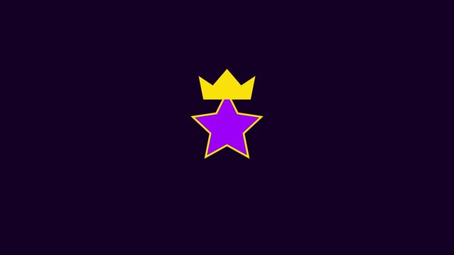 Purple star with yellow crown animation, minimalist symbol for success, achievement, and branding 4k