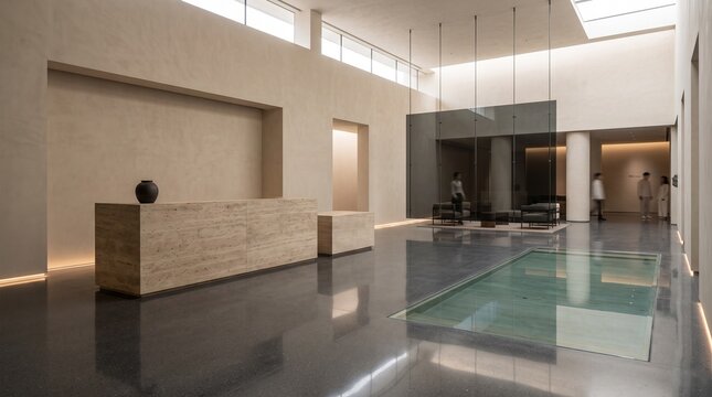 Luxury Hotel Foyer Interior Featuring Reflective Spatial Refraction