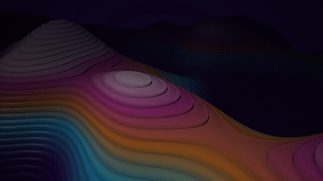 A stylized topographic landscape rotates in a seamless loop