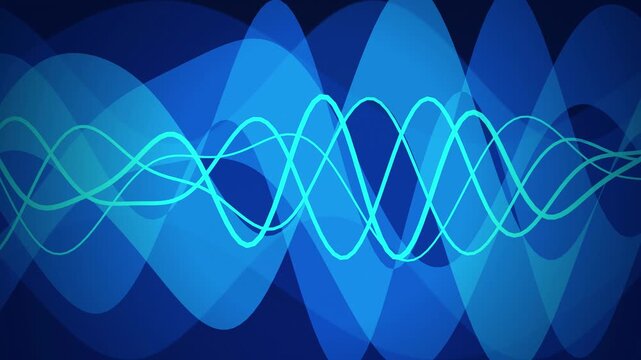 Cyan and blue audio waveforms move in a seamless loop