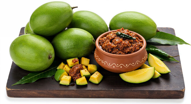 bowl filled with spicy raw mango pickle (achaar)