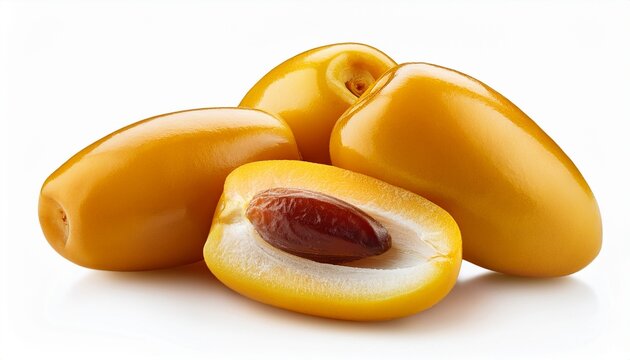 Fresh Yellow Dates With Halve Isolated On White