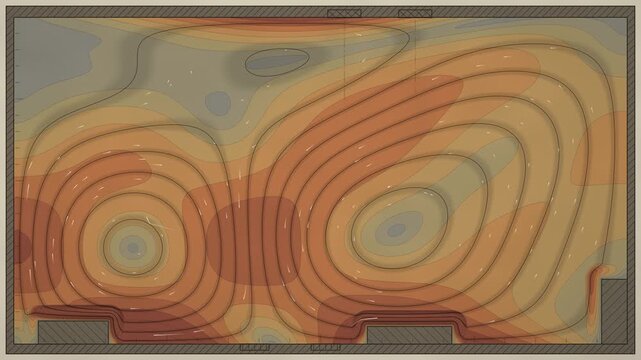 Indoor Airflow Ventilation CFD Section With Streamlines And Velocity Contours Seamless Loop in deep sand tones