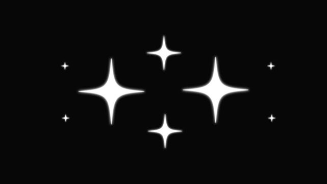 White cartoon twinkle star glitter sparkle animation, cute blinking stars flat vector doodle style motion graphics, designed for black screen background video use overlay 4k video