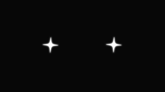 White cartoon twinkle star glitter sparkle animation, cute blinking stars flat vector doodle style motion graphics, designed for black screen background video use overlay 4k video