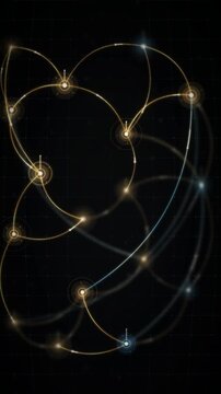 Global currency flow network with glowing value streams arcing between financial hubs seamless loop in cool navy tones vertical 9:16
