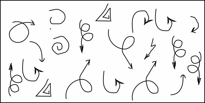Hand Drawn Arrow Vector Set with Black Sketched Scribble Arrows, Swirls, and Curved Doodles for Infographic, Business Presentation, Mind Map, and Note Taking Design Elements