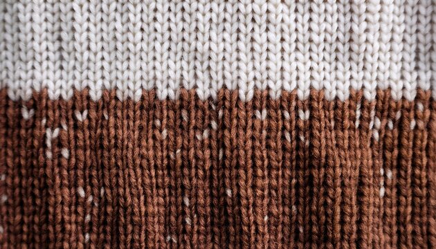 White With Brown Melange Woolen Knitted Fabric Texture Macro
