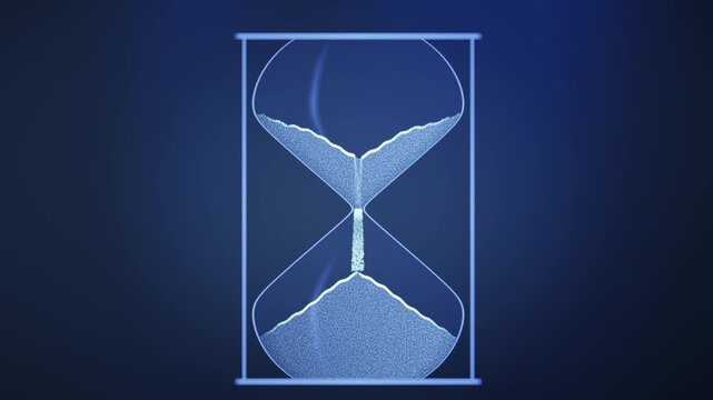 Falling sand grains inside an hourglass forming a cone pile abstract seamless loop in subtle cobalt tones