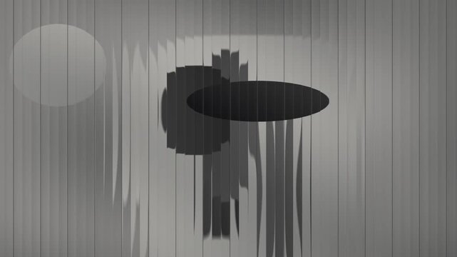 Reeded fluted glass with depth silhouettes sliced into shifting vertical strips seamless loop in vibrant charcoal tones