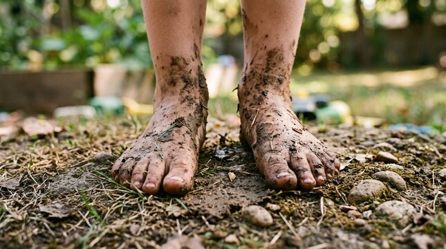 Authentic Brazilian Childrens Day celebration with diverse kids playing barefoot in the mud outdoors brazilian spring atmosphere