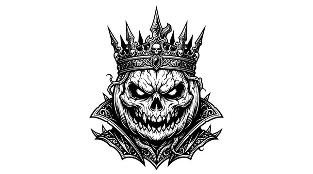 Evil Skeleton King with Gothic Spiked Crown Vector Illustration
