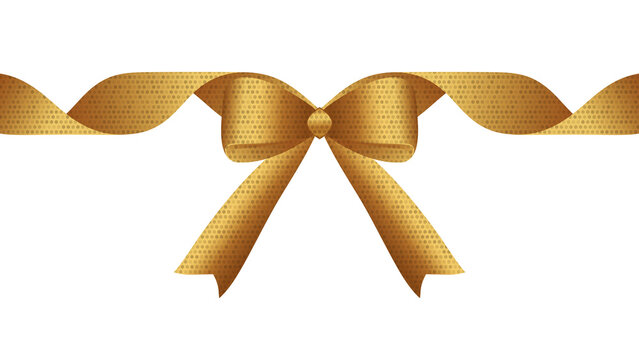 Decorative golden bow with ribbon isolated on transparent background. holiday decoration. for dark and light color background. realistic gold shiny nice effect ribbon illustration PNG