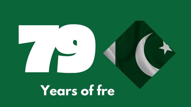 Pakistan 79th Independence Day Motion Graphic with Waving National Flag Badge on Green Background

