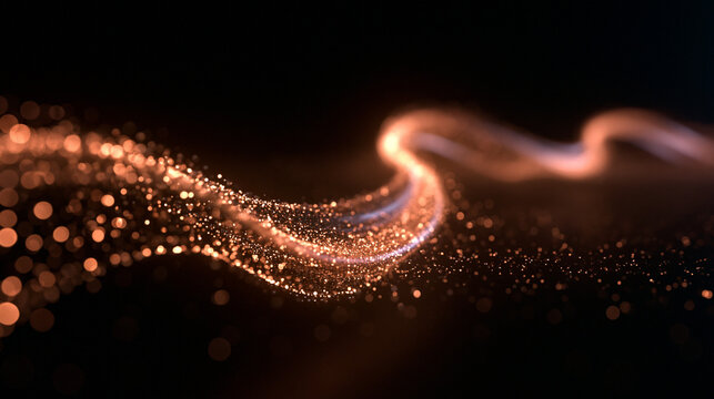 Abstract Golden Particle Wave with Glowing Light and Bokeh Effect