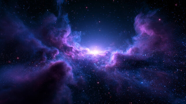 Glowing Purple Galaxy Nebula in Deep Space Background