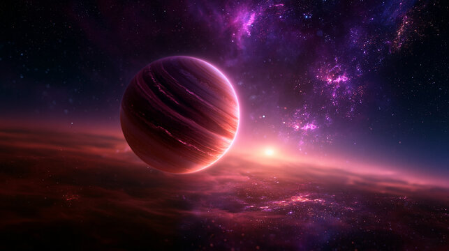 Alien Gas Giant Planet in Deep Space Galaxy Nebula
