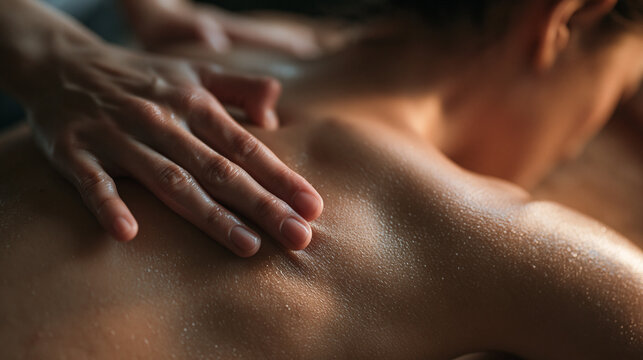 Close Up of Back Massage with Oil in Spa
