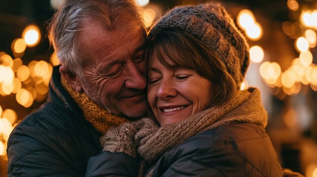 couple senior family smile and happy activity together, cuddling, warm hugs, senior or adult love, married couple, warm family. Husband and wife in love so fun in important days, celebrating