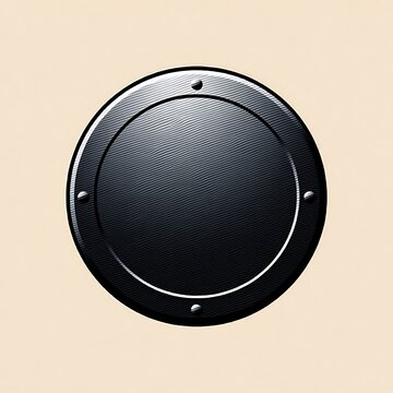 Black Circular Metal Button with Riveted Rim on Beige Background