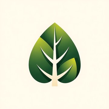 Green Leaf Logo with White Branch and Layered Botanical Shapes