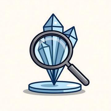 Magnifying Glass Inspecting Transparent Blue Crystal Formation