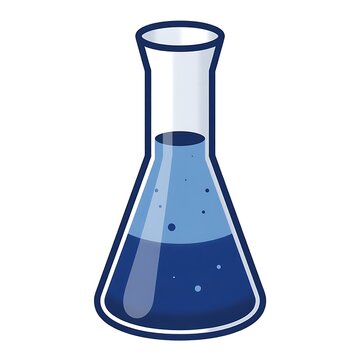 Laboratory Flask Icon Filled with Bubbling Blue Chemical Solution