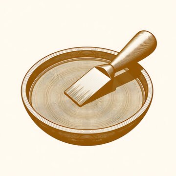 Flat Brush Resting Inside Round Bowl of Beige Liquid