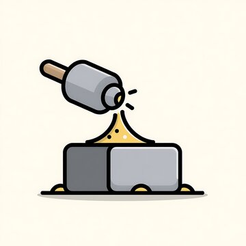 Glue Bottle Applying Yellow Adhesive Between Gray Construction Blocks