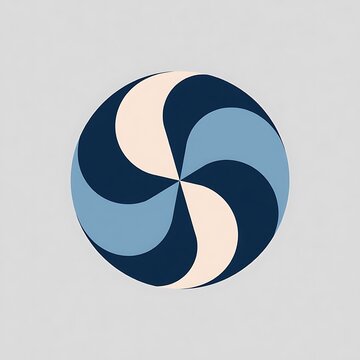 Abstract Circular Swirl Emblem in Navy Blue and Cream
