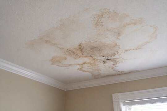 Water-stained ceiling from roof leak requiring repair