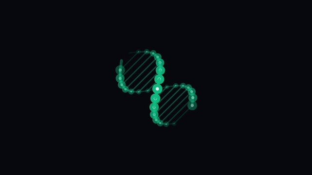 Glowing Green DNA Helix Rotating on Black Background