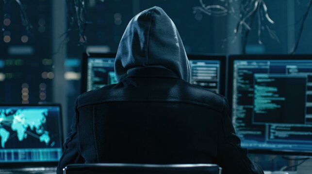 Hacker working on digital computer coding for cybersecurity and internet security