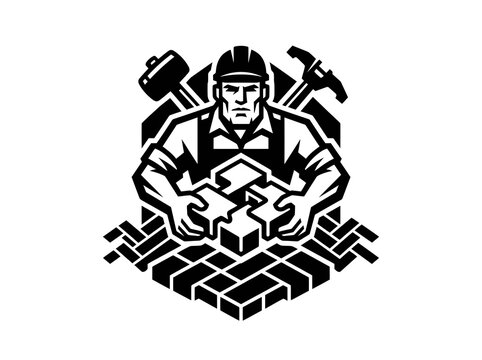 Construction Worker Mason Building Bricklaying Glyph Black and White Icon Symbol