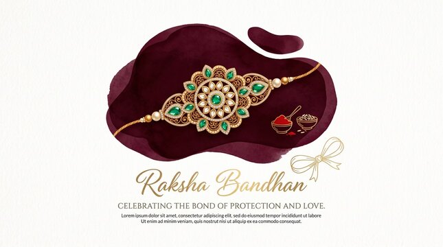 Raksha bandhan festival greeting card with elegant rakhi and traditional elements
