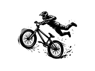 Fototapeta premium Dynamic BMX Bike Rider Stunt Black White Vector Illustration for Action Sports