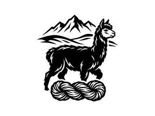 Fototapeta premium Black Alpaca in Mountains with Yarn Logo