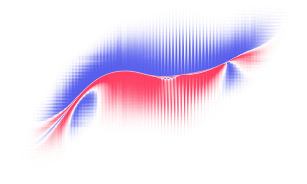 Abstract wave pattern with red and blue vertical light interference isolated on transparent background
